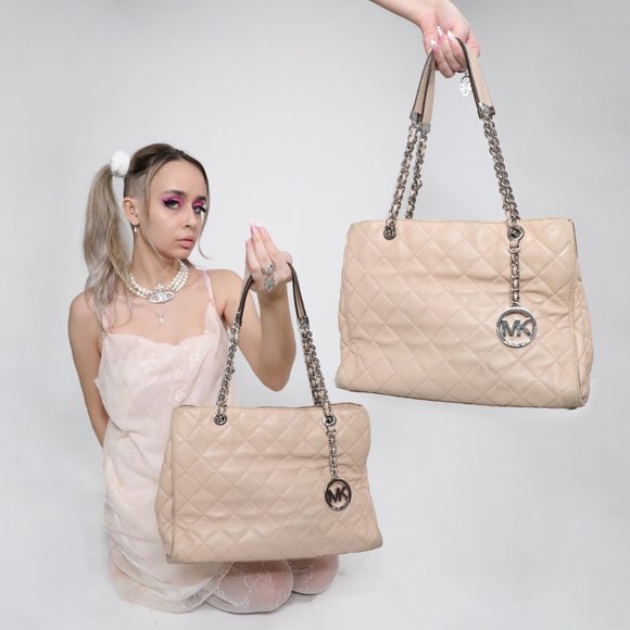 MICHAEL KORS NUDE PINK SILVER CHANGE HANDBAG TOTE - Picture 1 of 7